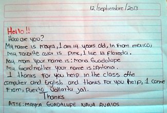 Letter from Myra to her school sponsors